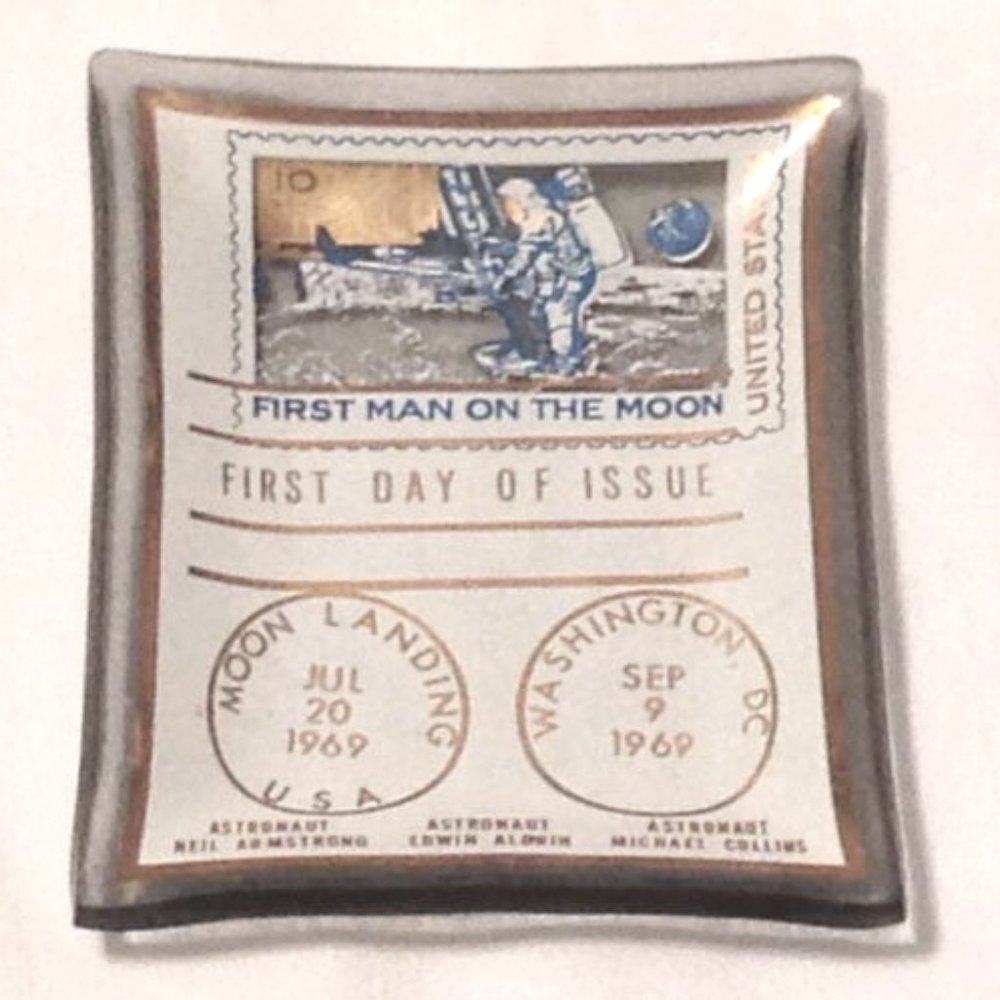 First Man on The Moon Glass Ashtray First Day of Issue